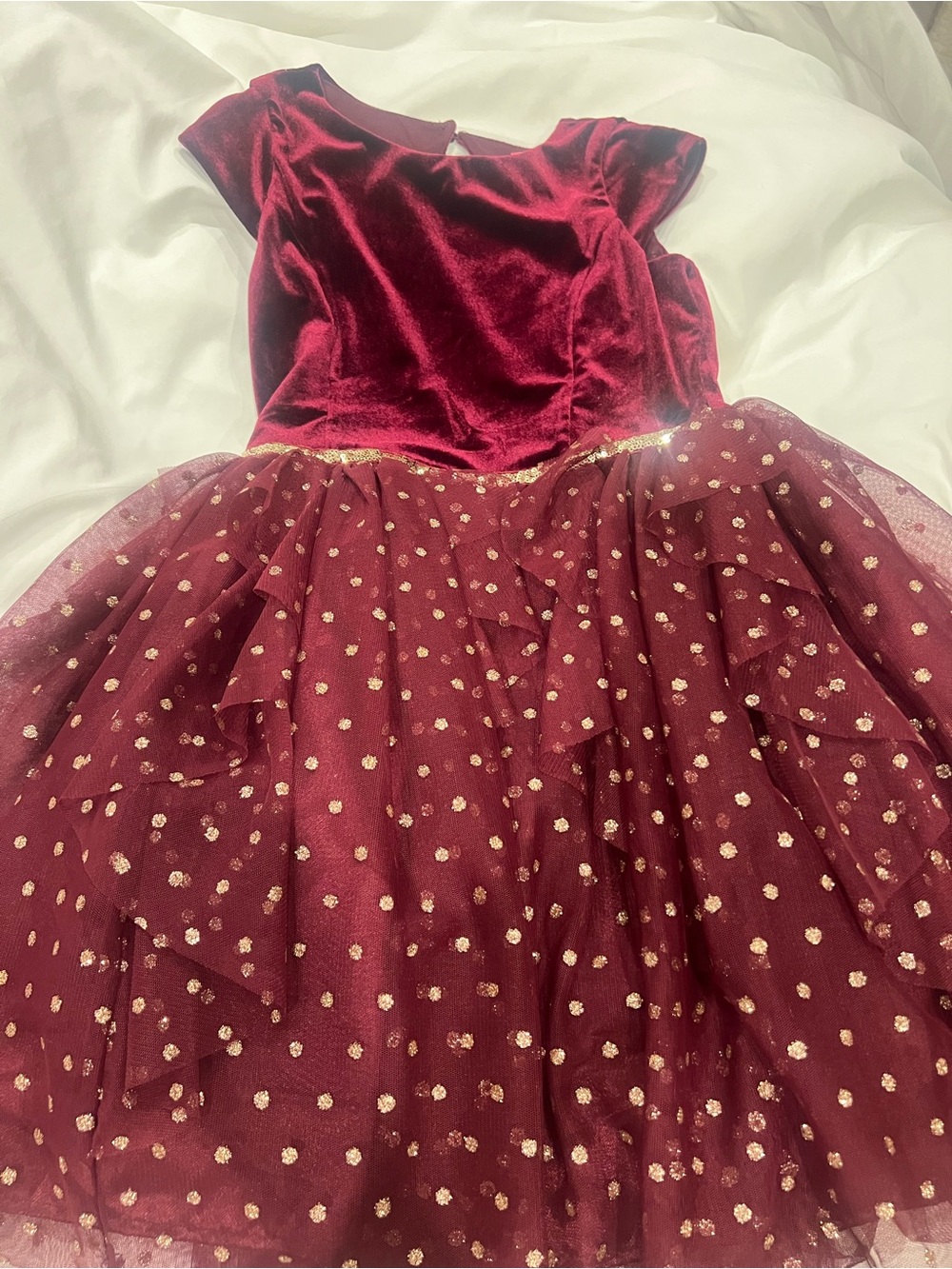 Zunie Burgundy Velvet & Gold Dot Tulle Dress